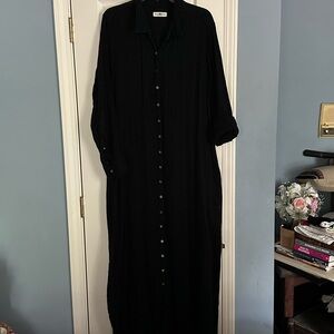 Natural Life Black Gauzy Cotton Maxi Shirtdress